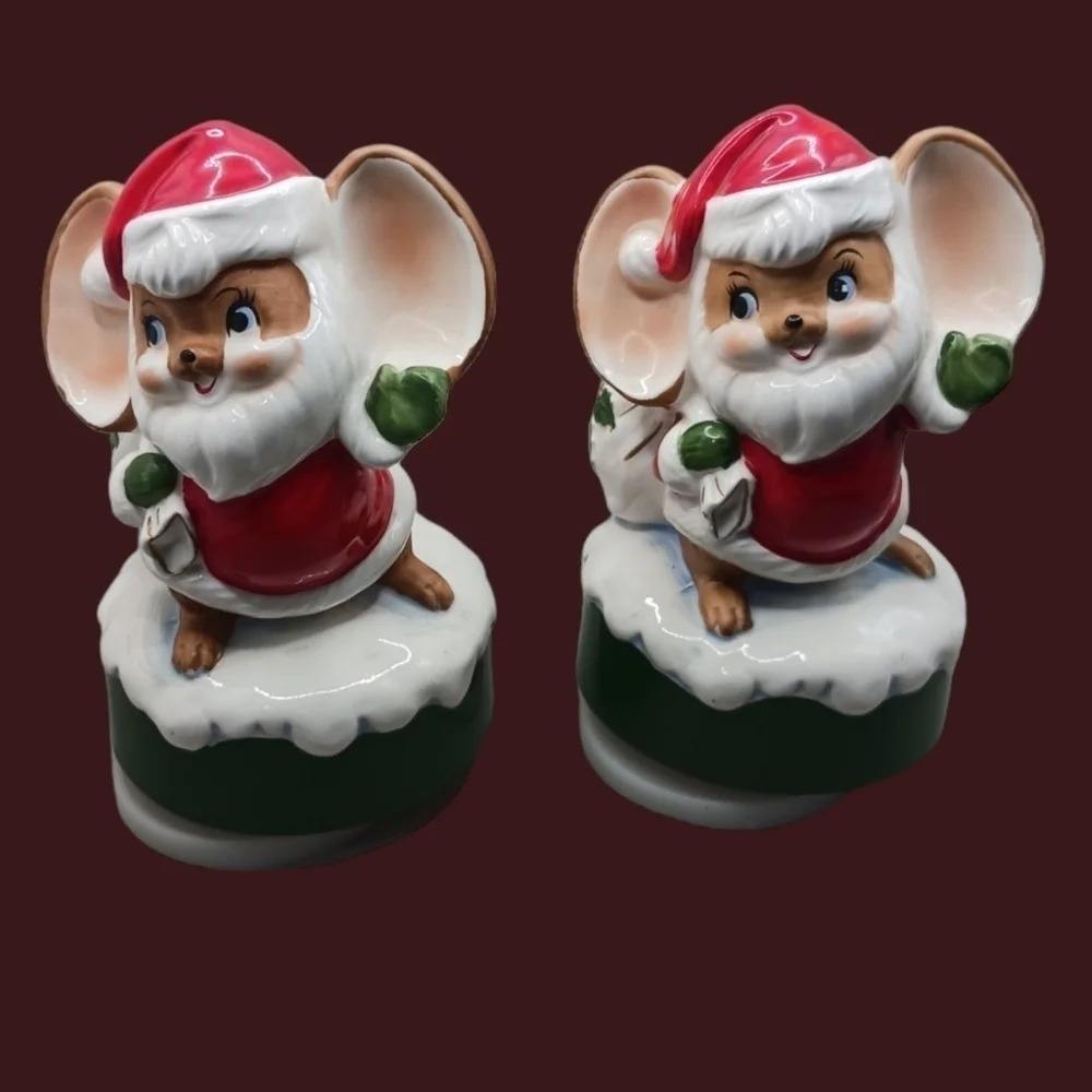 Vtg christmas mice santa musical play set of 2